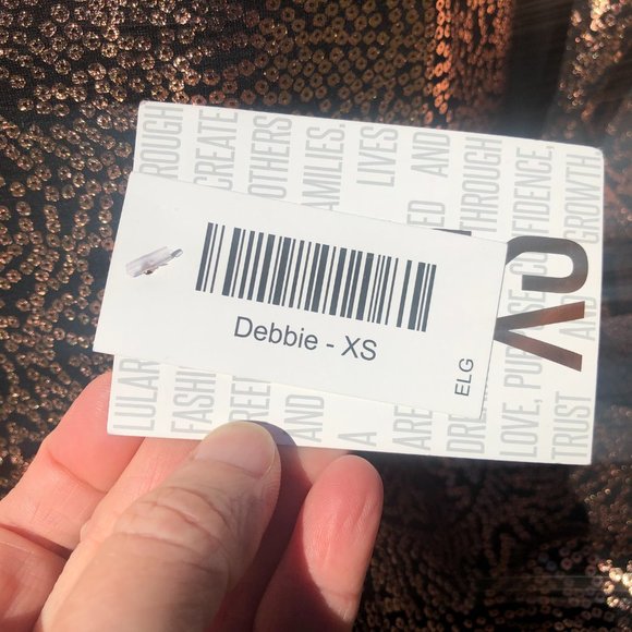 LuLaRoe Debbie Elegant Dress Copper Foil Metallic - Picture 4 of 9